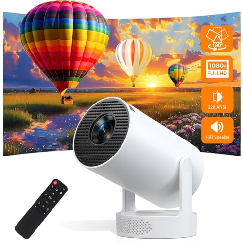 Smart Mini Projector with WiFi 6 and Bluetooth 5.0, Support 4K 1080P, Built-in Apps & 180° Rotation, Auto Vertical Keystone, Portable Movie Projector for Bedroom Home