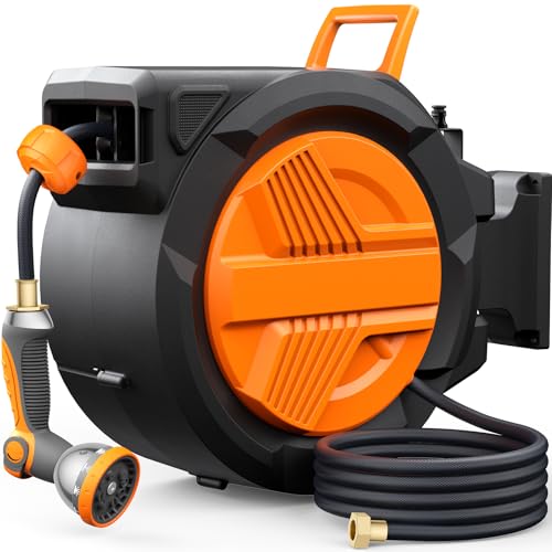 Retractable Garden Hose Reel 1/2” x 100ft Auto Rewind Hose Reels at