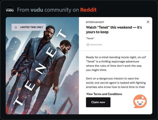 Tenet free for Xfinity Subscribers
