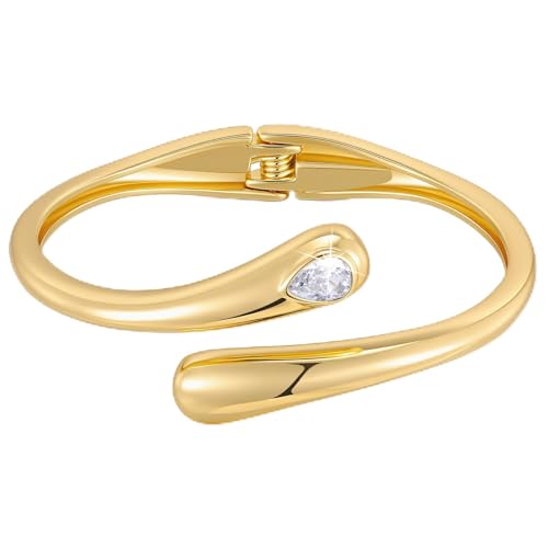 60%OFF+Gold Bangle Bracelet for Women -14K Gold Plated Teardrop Cubic Zirconia Cuff Bracelets 5.9