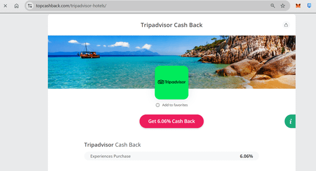 Get 6.06% Cash Back on Tripadvisor Experiences via TopCashback!