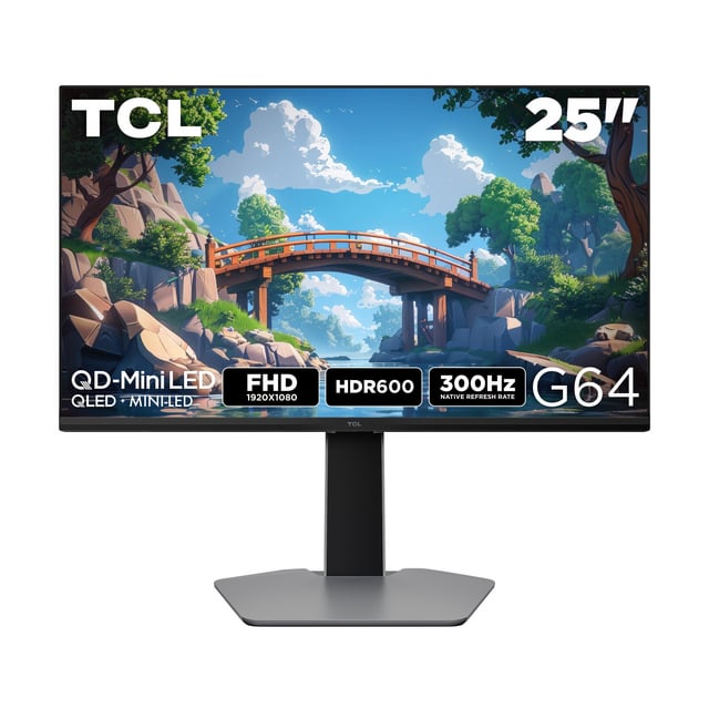 TCL 25” G64 Series FHD HDR QD-Mini LED Gaming Monitor, 300Hz Refresh Rate, LD180 Precise Dimming Series, HDR600 Brightness, 1ms, AMD FreeSync (NEW)