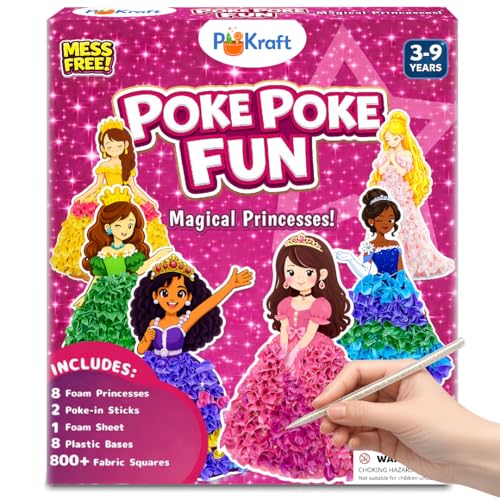 Magical Princess Poke-in Art Kit with Gift Bag for Kids Ages 3-9, Mess-Free Easter Gift, DIY Princess Dress Craft Toy for Girls